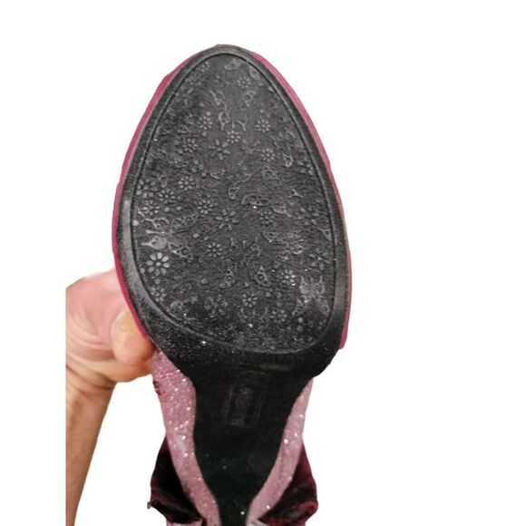 Bamboo Size 8 Crimson & Pink glittered high heels with a bow - Picture 9 of 12